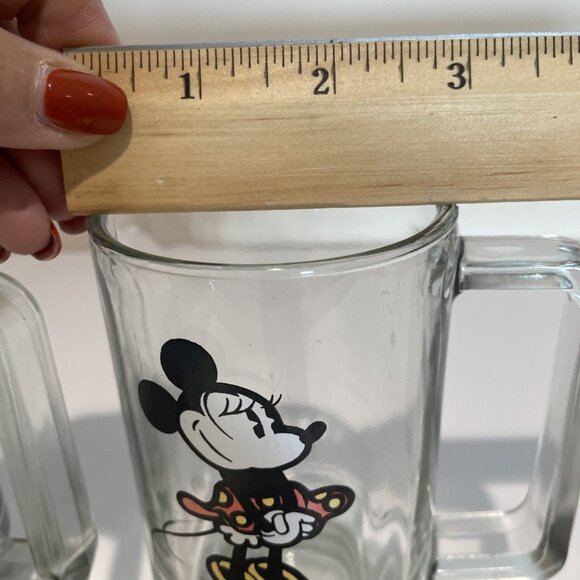 Vintage Walt Disney Minnie Mouse Pedestal Mugs Glasses Clear Handle Set of 2 - Picture 8 of 8
